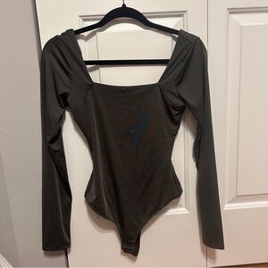 Lelis Olive Green Open Back Long Sleeve Body Suit